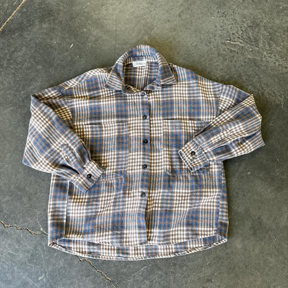 Blue and Brown Plaid Button-Up Shirt